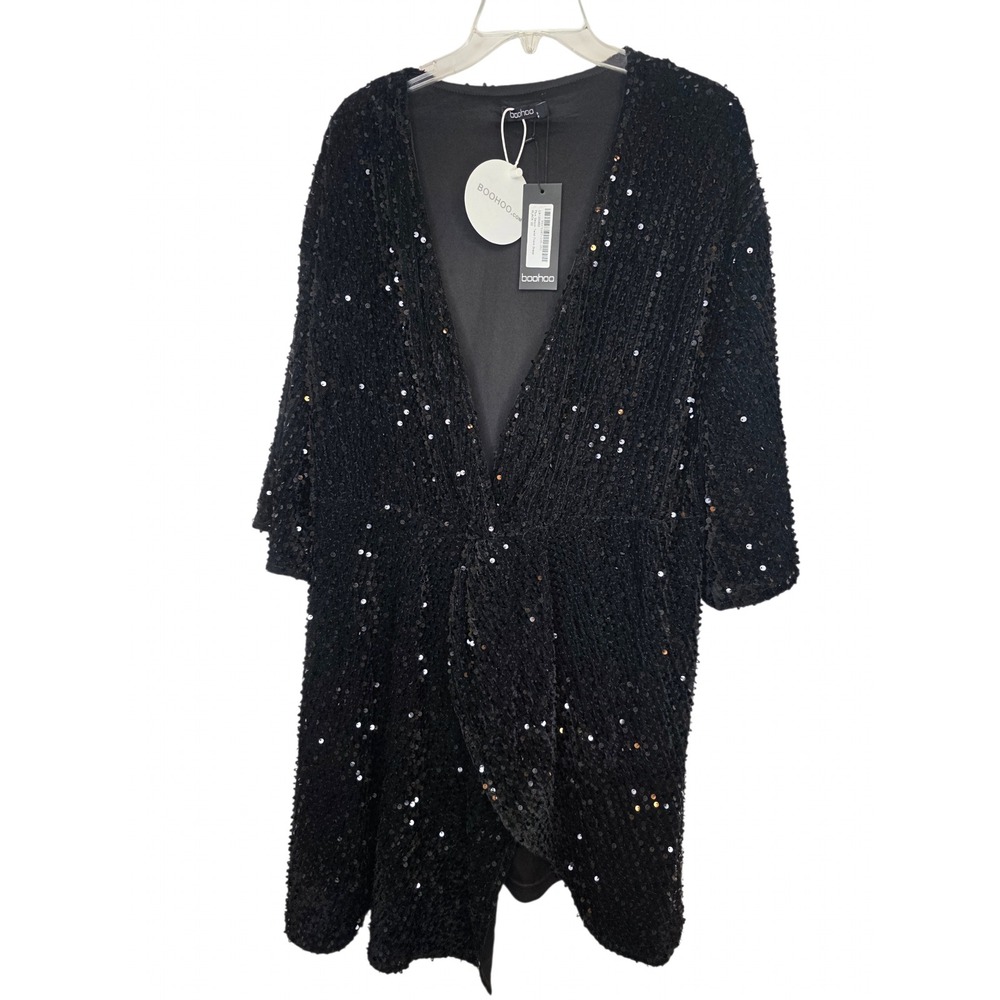 Boohoo Plus Sequin Twist Front Dress Black US 18